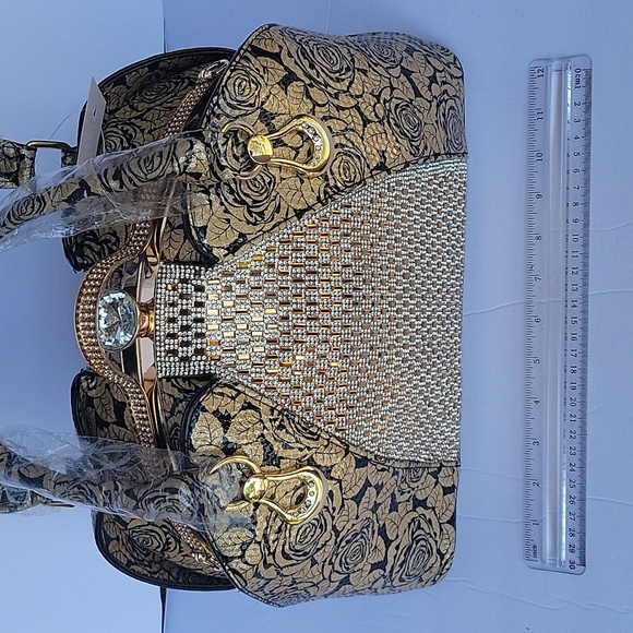 Golden bejeweled purse with detachable strap - Picture 3 of 6